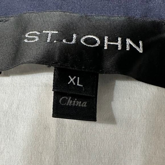 St. John White Navy Stretch Cinched Waist Button Up Size XL - Picture 6 of 8